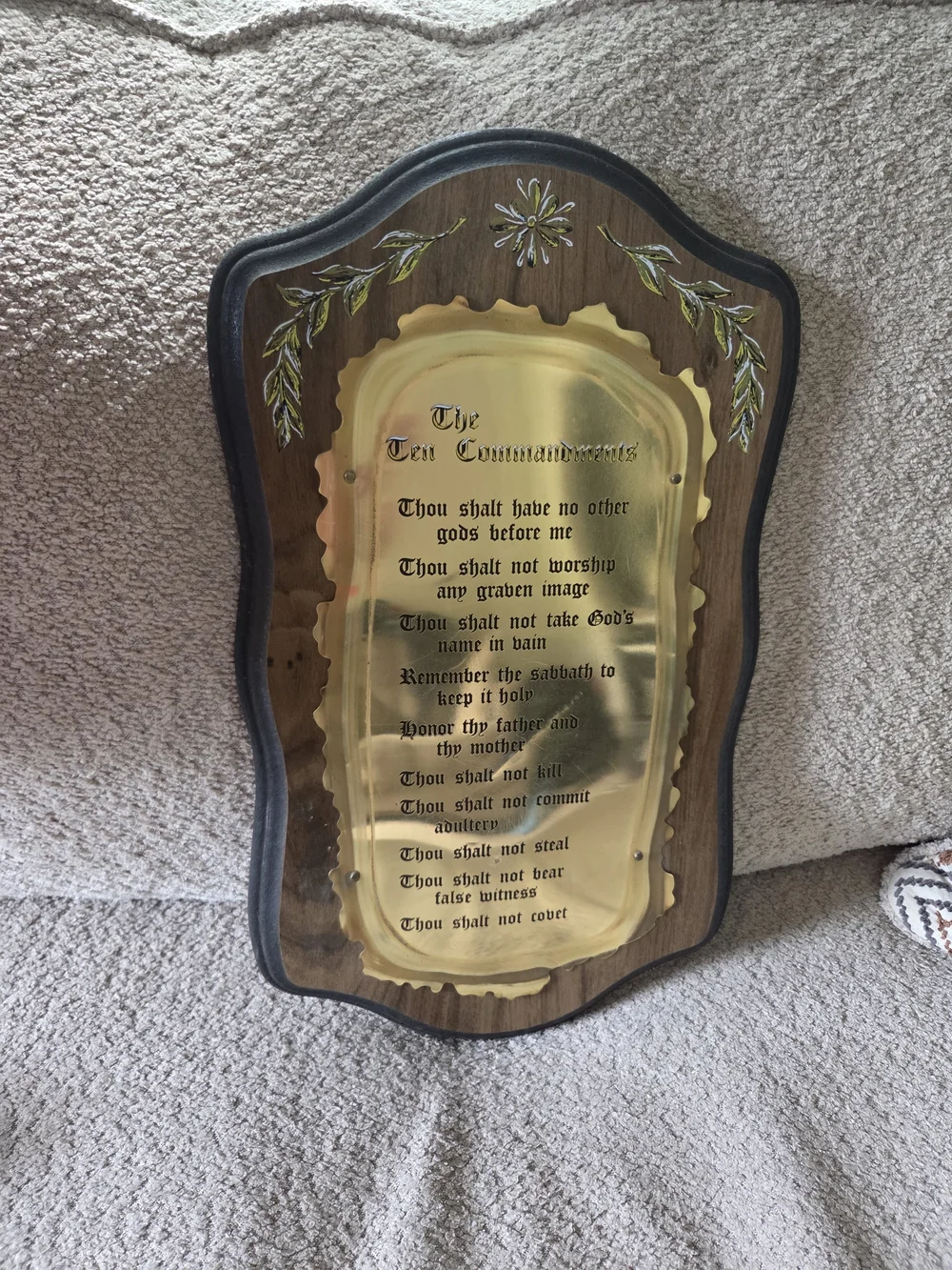 Vintage Home Interiors Homco The Ten Commandments Brass Wood Wall Plaque 10”x18”